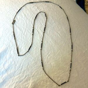 Vintage STUNNING Art Deco Dainty Silver Chain with Black White Enamel Bars